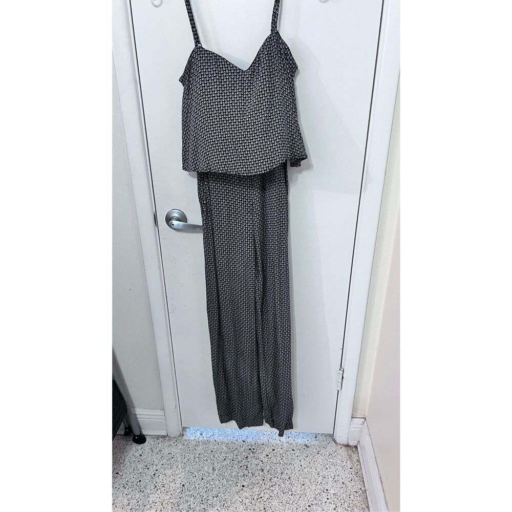 ELEVENSES ANTHROPOLOGIE WOMENS  JUMPSUIT ROMPER GEOMETRIC BLACK SZ XS